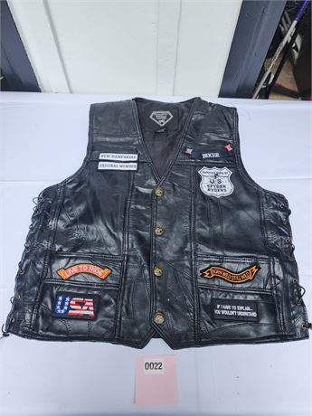 Leather Biker Vest with Patches — USA, Route 66 & More