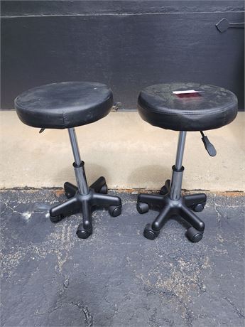 Adjustable Rolling Stools — Set of 2, Black Cushion