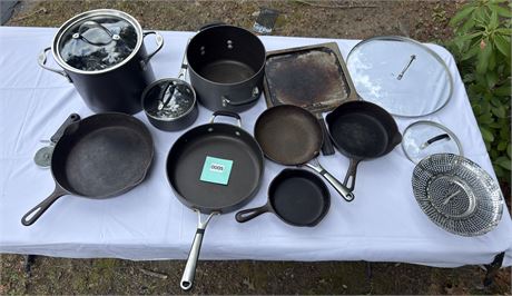 Cast Iron & Metal Cookware — Assorted Pots & Pans